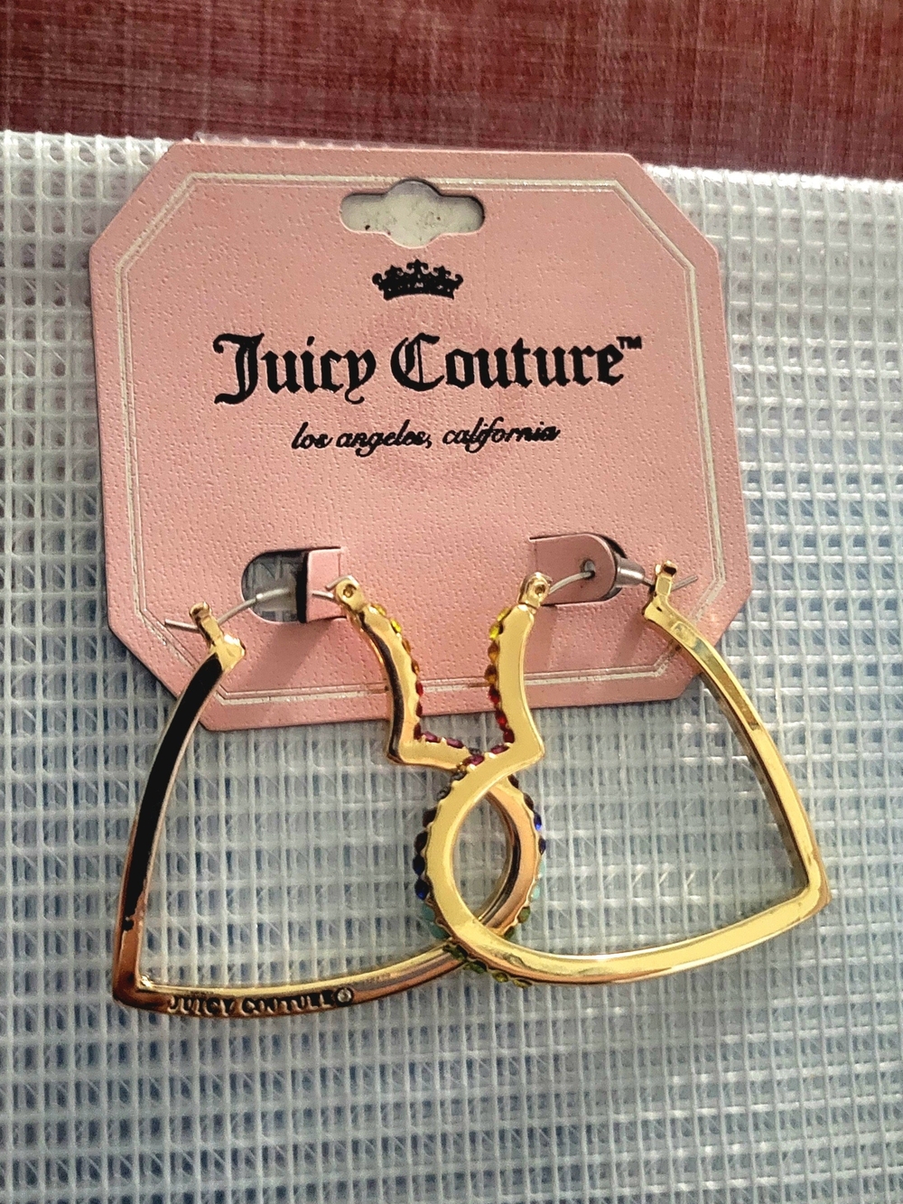 NWT- Juicy Couture Rainbow Crystal Heart Hoop Earrings